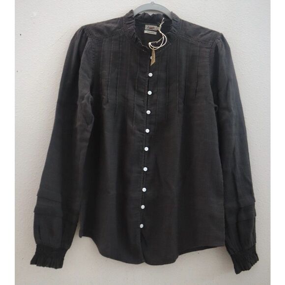 FAHERTY WTC0001 Women's Sz S Faded Black Willa Button Front Peasant Blouse - Picture 1 of 16